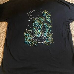 Black Graphic T-Shirt with Floral Skull Design Into the am